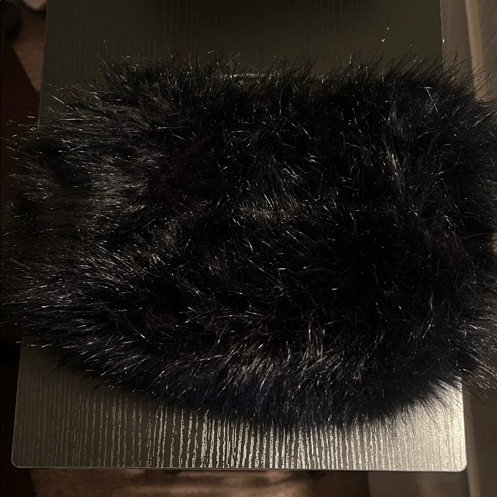 Black Faux Fur Clutch with removable strap